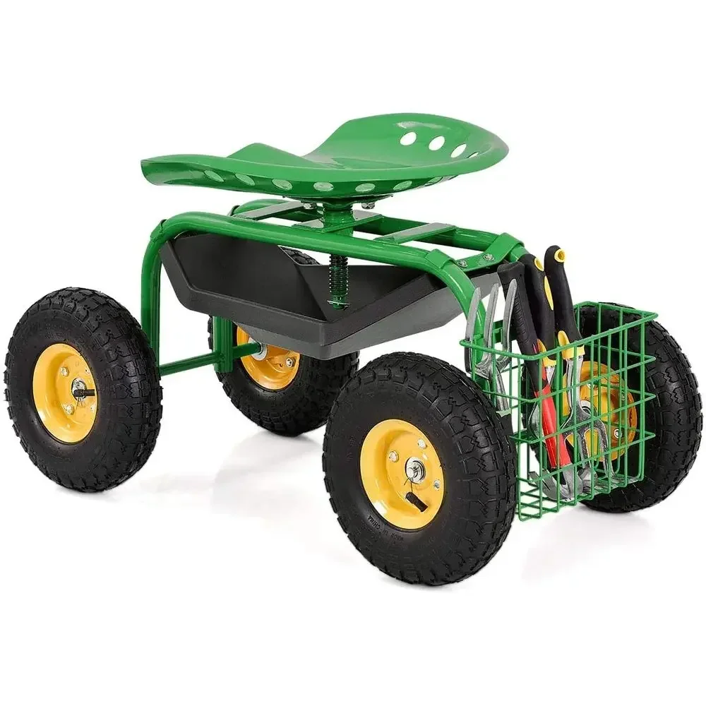 Outdoor Camping Trolley - Adjustable Height Garden Cart with Seat,